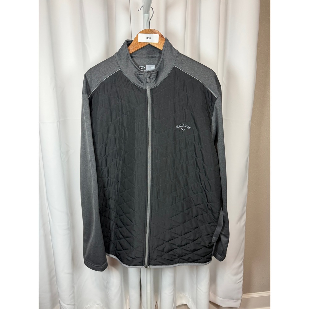 Callaway Mens XXL Quilted Hybrid Full Zip Golf Jacket Black Gray Mixed Media